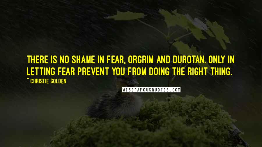 Christie Golden Quotes: There is no shame in fear, Orgrim and Durotan. Only in letting fear prevent you from doing the right thing.