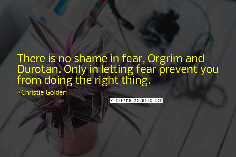 Christie Golden Quotes: There is no shame in fear, Orgrim and Durotan. Only in letting fear prevent you from doing the right thing.