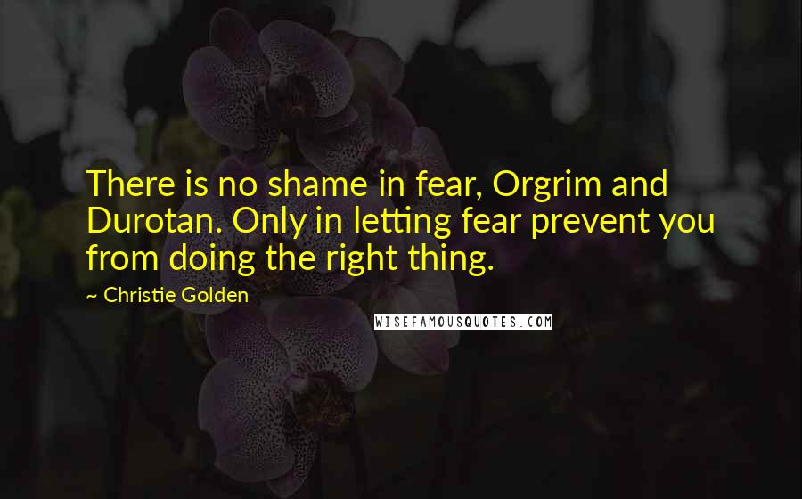 Christie Golden Quotes: There is no shame in fear, Orgrim and Durotan. Only in letting fear prevent you from doing the right thing.