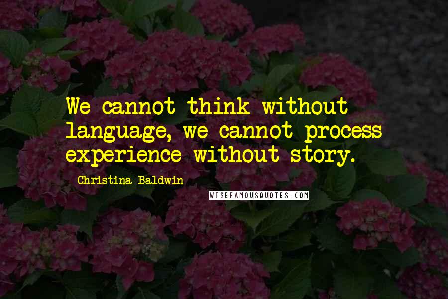 Christina Baldwin Quotes: We cannot think without language, we cannot process experience without story.
