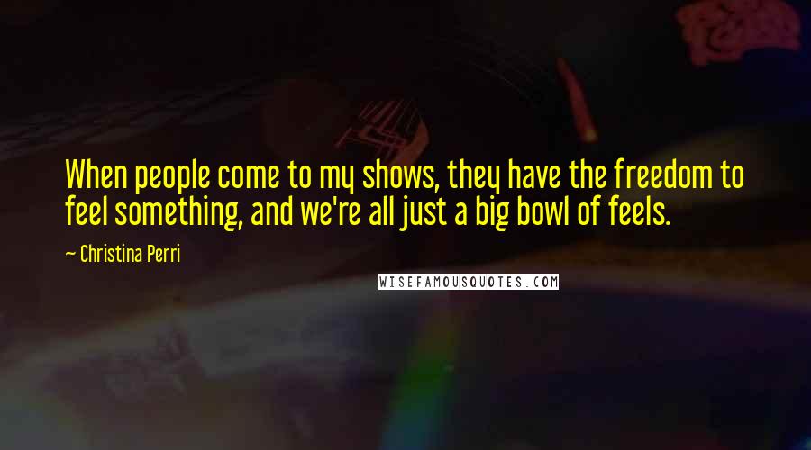 Christina Perri Quotes: When people come to my shows, they have the freedom to feel something, and we're all just a big bowl of feels.