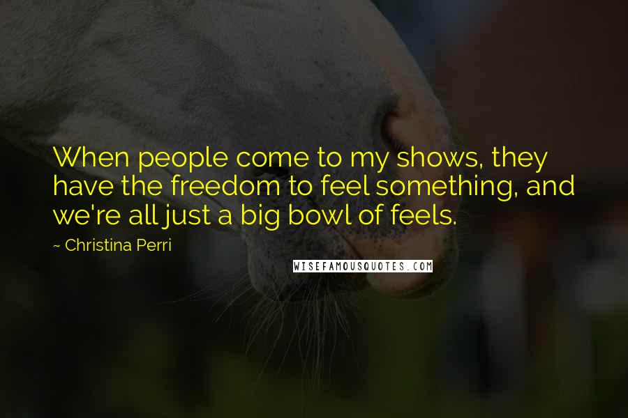 Christina Perri Quotes: When people come to my shows, they have the freedom to feel something, and we're all just a big bowl of feels.