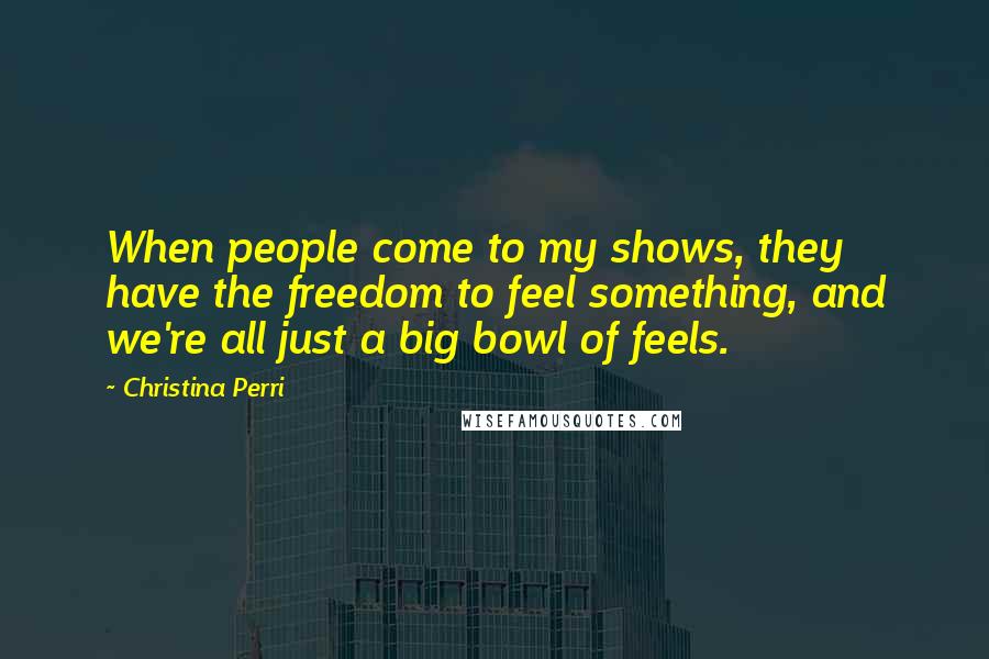 Christina Perri Quotes: When people come to my shows, they have the freedom to feel something, and we're all just a big bowl of feels.