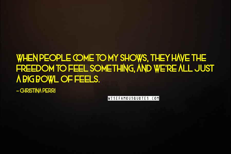 Christina Perri Quotes: When people come to my shows, they have the freedom to feel something, and we're all just a big bowl of feels.