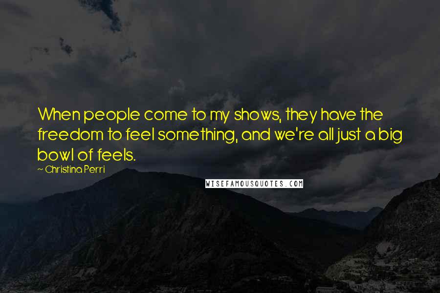 Christina Perri Quotes: When people come to my shows, they have the freedom to feel something, and we're all just a big bowl of feels.