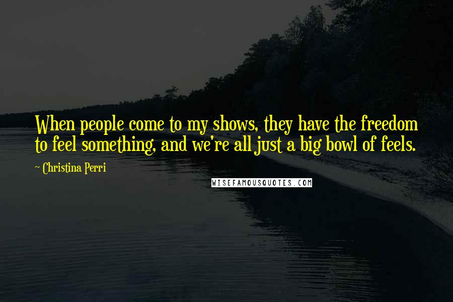 Christina Perri Quotes: When people come to my shows, they have the freedom to feel something, and we're all just a big bowl of feels.