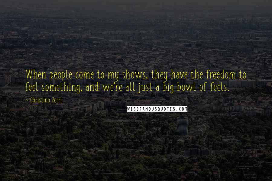Christina Perri Quotes: When people come to my shows, they have the freedom to feel something, and we're all just a big bowl of feels.