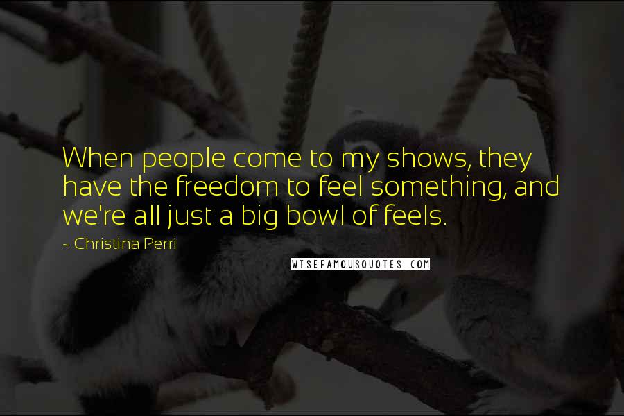 Christina Perri Quotes: When people come to my shows, they have the freedom to feel something, and we're all just a big bowl of feels.