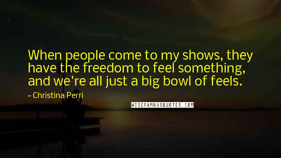 Christina Perri Quotes: When people come to my shows, they have the freedom to feel something, and we're all just a big bowl of feels.
