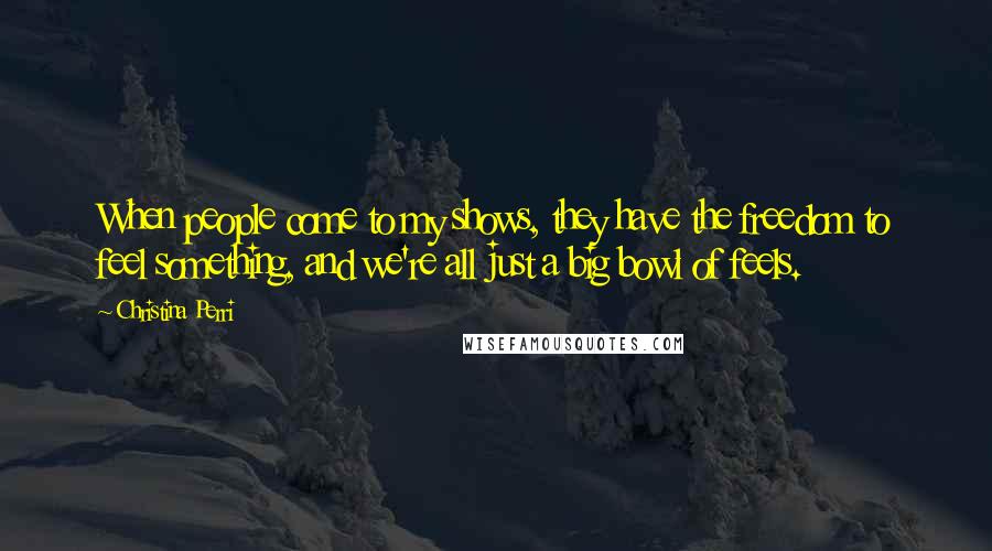 Christina Perri Quotes: When people come to my shows, they have the freedom to feel something, and we're all just a big bowl of feels.