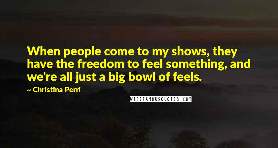 Christina Perri Quotes: When people come to my shows, they have the freedom to feel something, and we're all just a big bowl of feels.