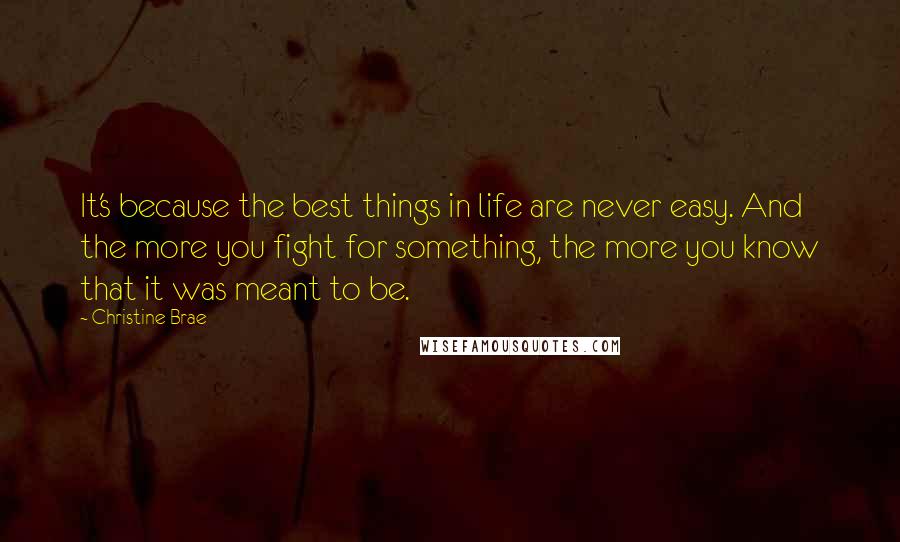 Christine Brae Quotes: It's because the best things in life are never easy. And the more you fight for something, the more you know that it was meant to be.