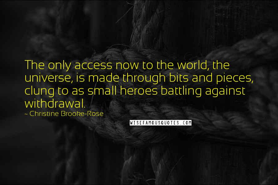 Christine Brooke-Rose Quotes: The only access now to the world, the universe, is made through bits and pieces, clung to as small heroes battling against withdrawal.