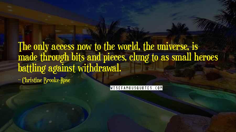 Christine Brooke-Rose Quotes: The only access now to the world, the universe, is made through bits and pieces, clung to as small heroes battling against withdrawal.