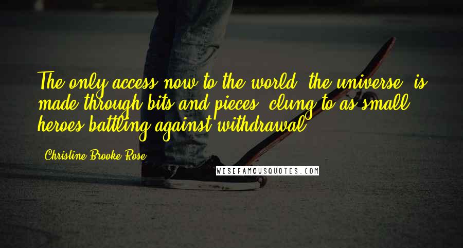 Christine Brooke-Rose Quotes: The only access now to the world, the universe, is made through bits and pieces, clung to as small heroes battling against withdrawal.