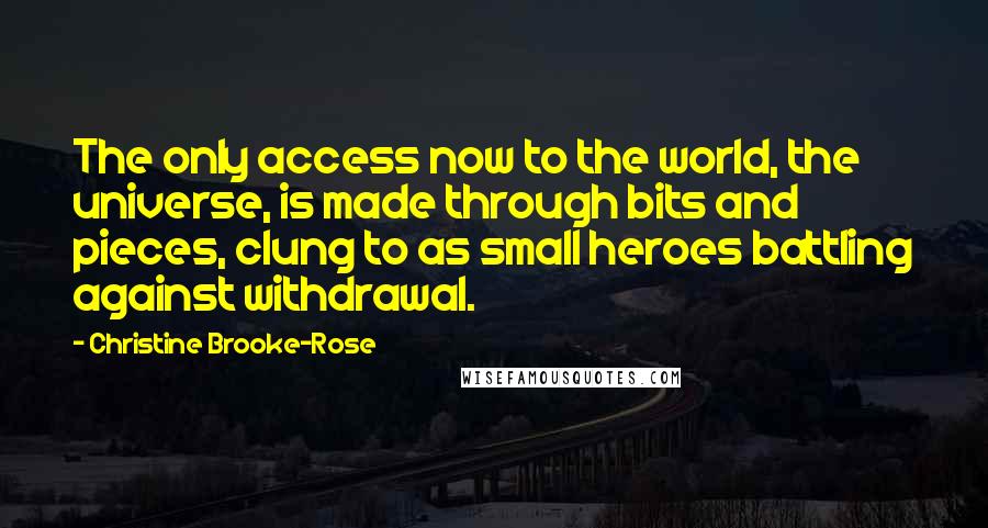 Christine Brooke-Rose Quotes: The only access now to the world, the universe, is made through bits and pieces, clung to as small heroes battling against withdrawal.