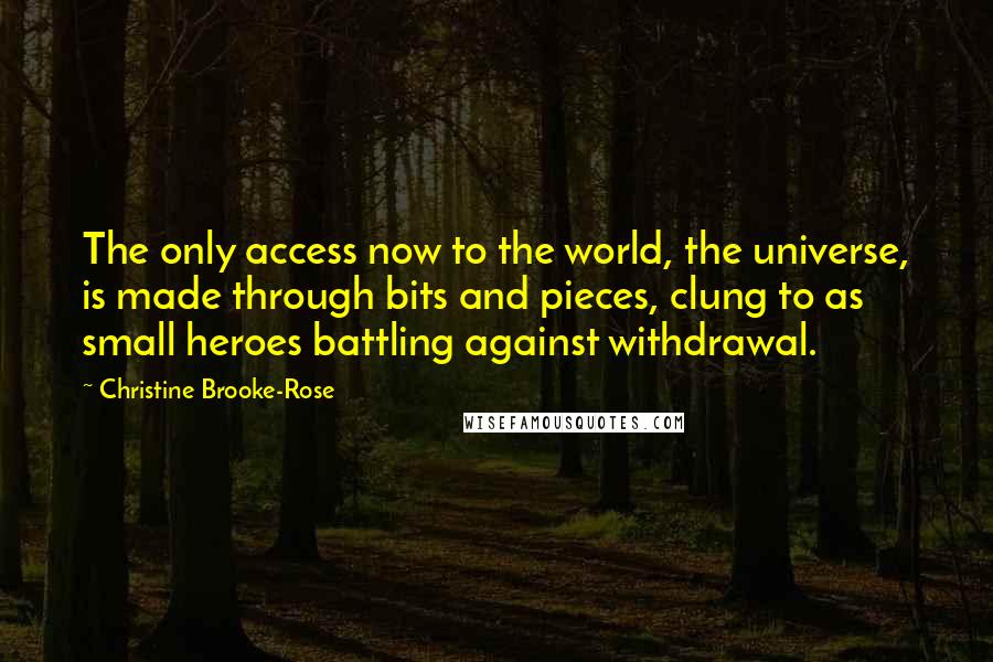 Christine Brooke-Rose Quotes: The only access now to the world, the universe, is made through bits and pieces, clung to as small heroes battling against withdrawal.