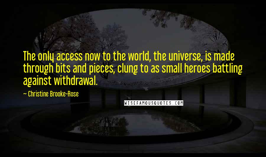 Christine Brooke-Rose Quotes: The only access now to the world, the universe, is made through bits and pieces, clung to as small heroes battling against withdrawal.
