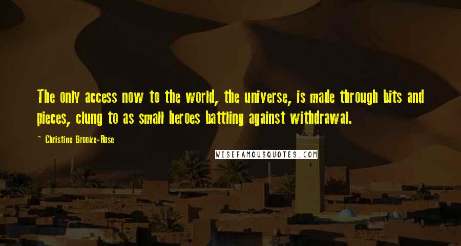 Christine Brooke-Rose Quotes: The only access now to the world, the universe, is made through bits and pieces, clung to as small heroes battling against withdrawal.