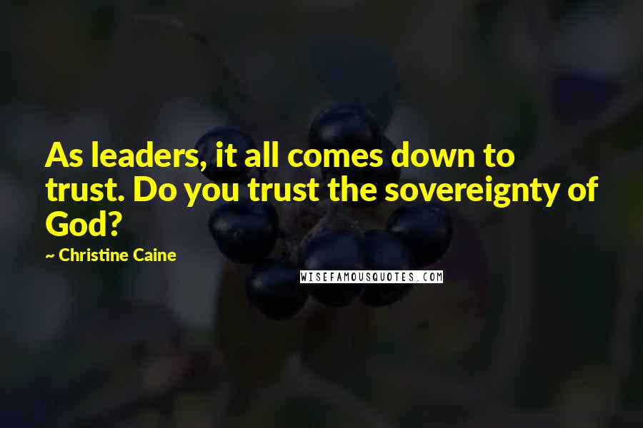 Christine Caine Quotes: As leaders, it all comes down to trust. Do you trust the sovereignty of God?