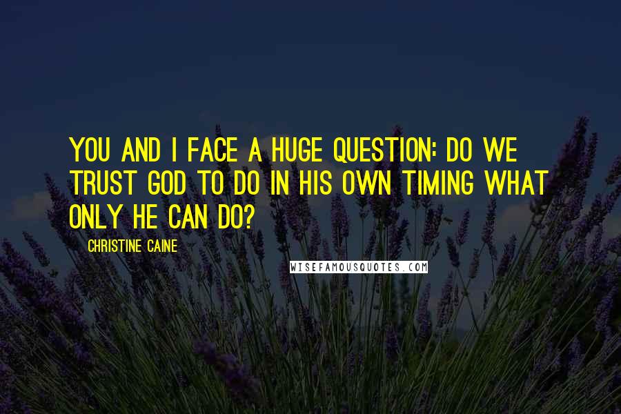 Christine Caine Quotes: You and I face a huge question: Do we trust God to do in his own timing what only he can do?