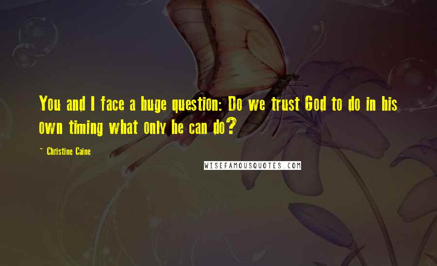 Christine Caine Quotes: You and I face a huge question: Do we trust God to do in his own timing what only he can do?