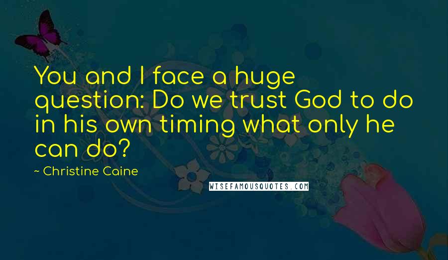 Christine Caine Quotes: You and I face a huge question: Do we trust God to do in his own timing what only he can do?