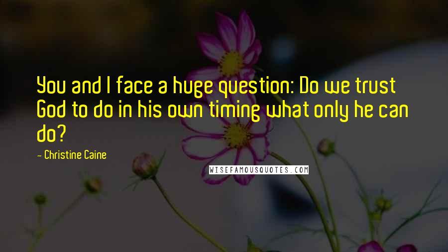 Christine Caine Quotes: You and I face a huge question: Do we trust God to do in his own timing what only he can do?