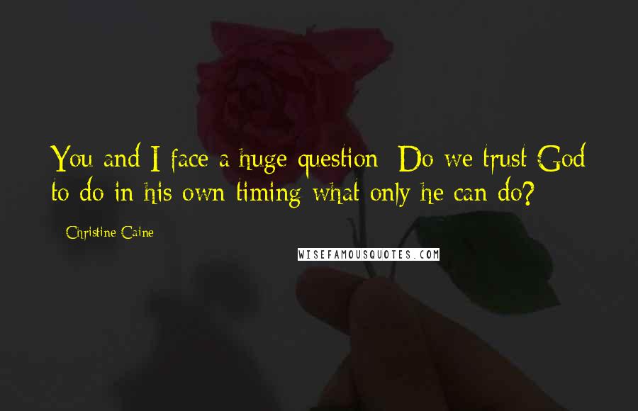 Christine Caine Quotes: You and I face a huge question: Do we trust God to do in his own timing what only he can do?