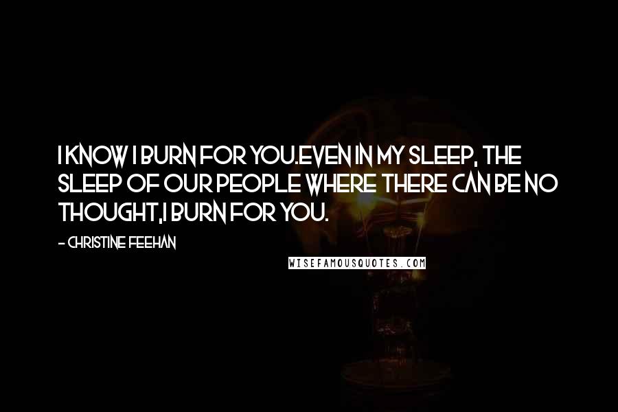 Christine Feehan Quotes: I know I burn for you.Even in my sleep, the sleep of our people where there can be no thought,I burn for you.