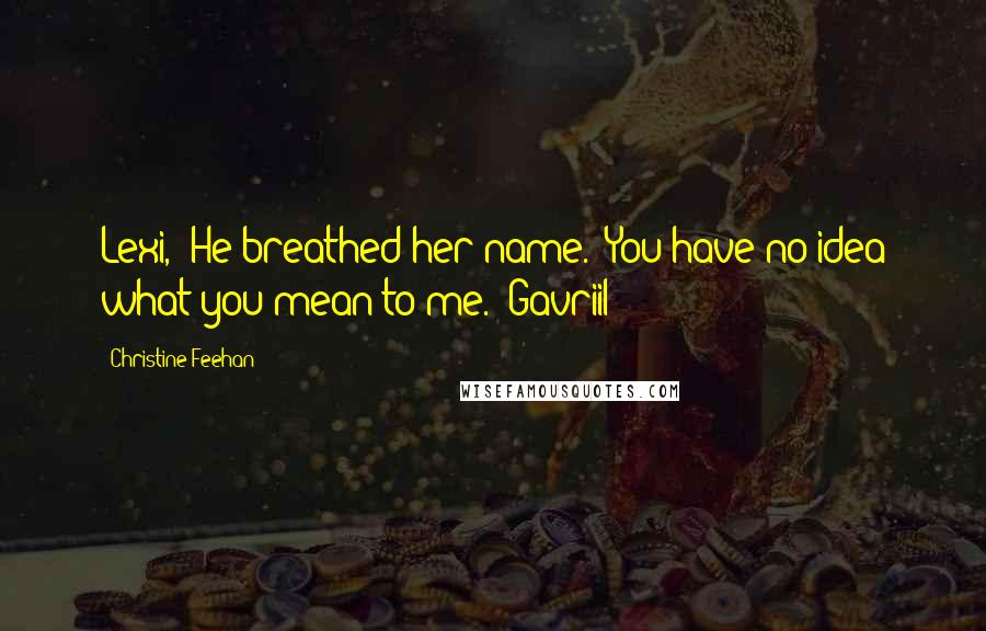 Christine Feehan Quotes: Lexi," He breathed her name. "You have no idea what you mean to me."-Gavriil