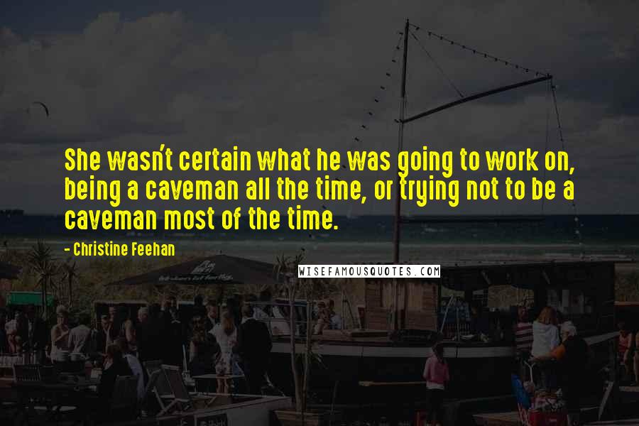 Christine Feehan Quotes: She wasn't certain what he was going to work on, being a caveman all the time, or trying not to be a caveman most of the time.