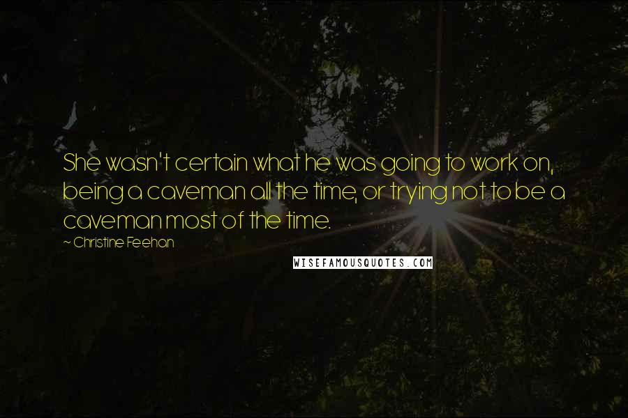 Christine Feehan Quotes: She wasn't certain what he was going to work on, being a caveman all the time, or trying not to be a caveman most of the time.