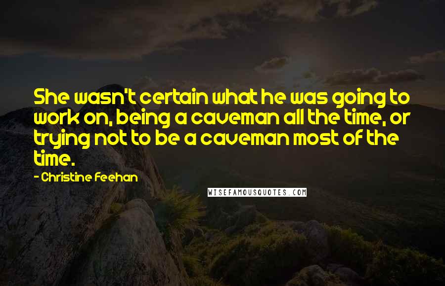 Christine Feehan Quotes: She wasn't certain what he was going to work on, being a caveman all the time, or trying not to be a caveman most of the time.