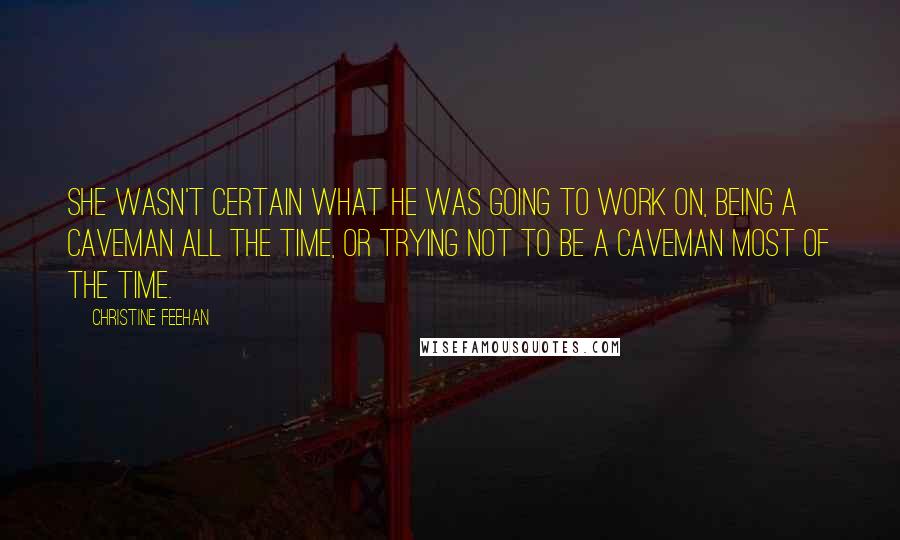 Christine Feehan Quotes: She wasn't certain what he was going to work on, being a caveman all the time, or trying not to be a caveman most of the time.