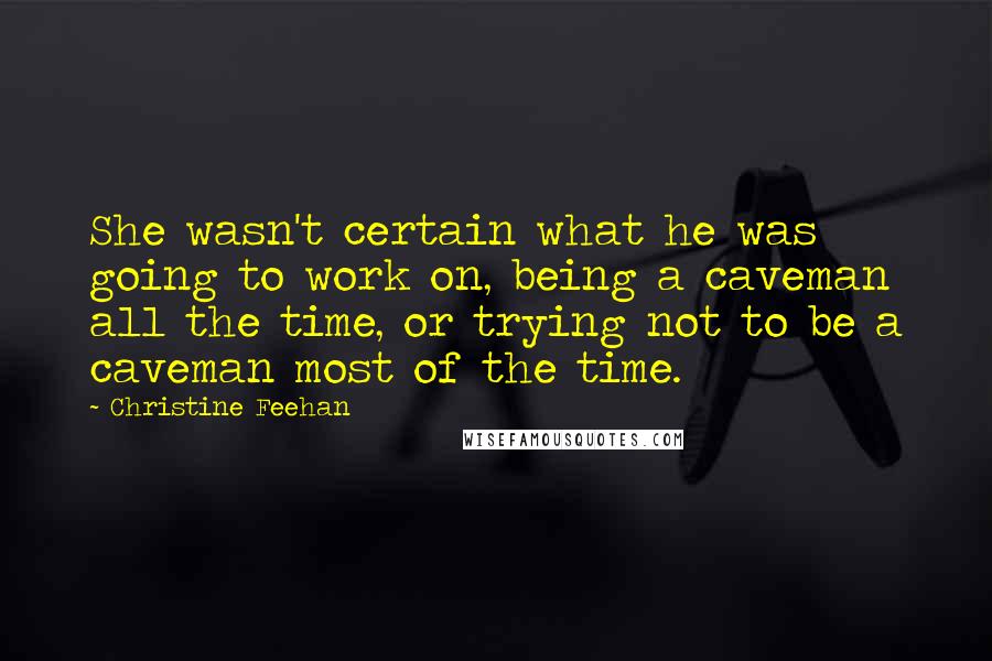 Christine Feehan Quotes: She wasn't certain what he was going to work on, being a caveman all the time, or trying not to be a caveman most of the time.