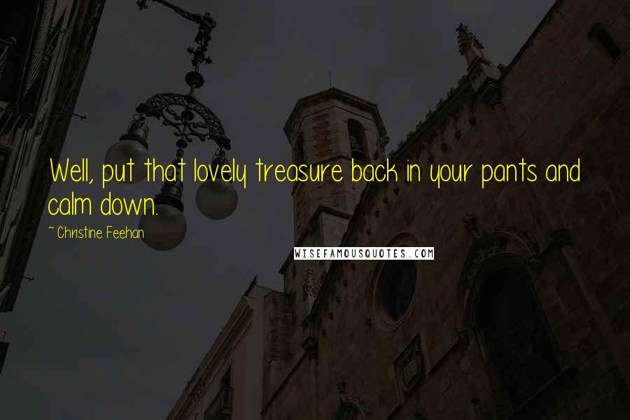 Christine Feehan Quotes: Well, put that lovely treasure back in your pants and calm down.