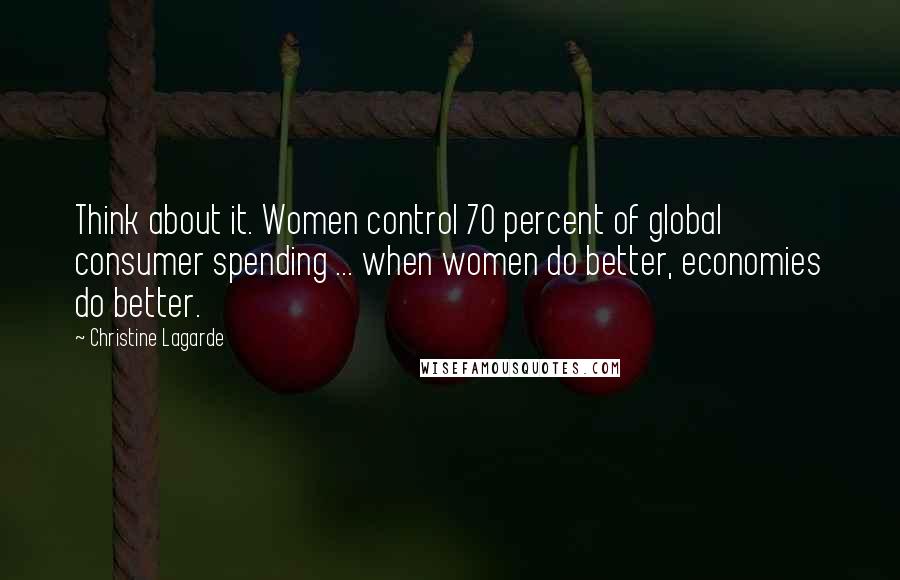 Christine Lagarde Quotes: Think about it. Women control 70 percent of global consumer spending ... when women do better, economies do better.