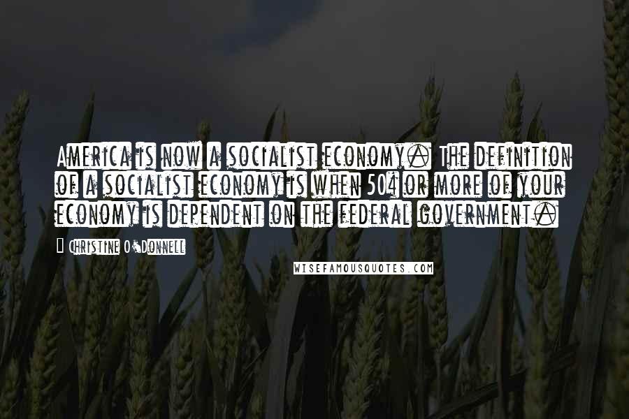 Christine O'Donnell Quotes: America is now a socialist economy. The definition of a socialist economy is when 50% or more of your economy is dependent on the federal government.