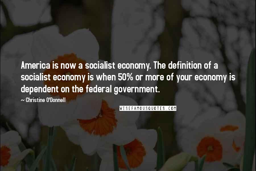 Christine O'Donnell Quotes: America is now a socialist economy. The definition of a socialist economy is when 50% or more of your economy is dependent on the federal government.