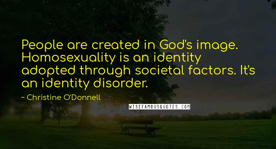 Christine O'Donnell Quotes: People are created in God's image. Homosexuality is an identity adopted through societal factors. It's an identity disorder.