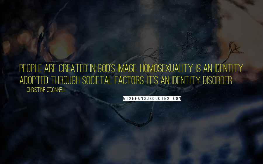 Christine O'Donnell Quotes: People are created in God's image. Homosexuality is an identity adopted through societal factors. It's an identity disorder.