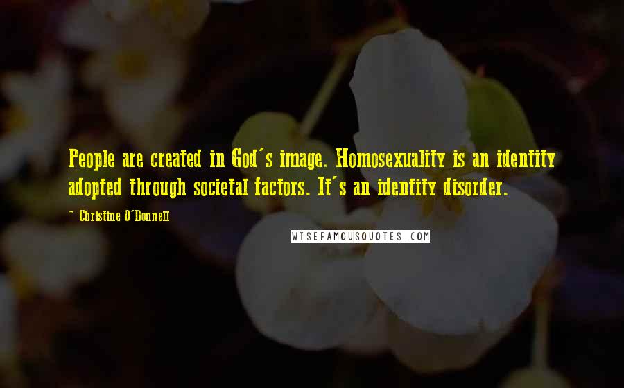 Christine O'Donnell Quotes: People are created in God's image. Homosexuality is an identity adopted through societal factors. It's an identity disorder.