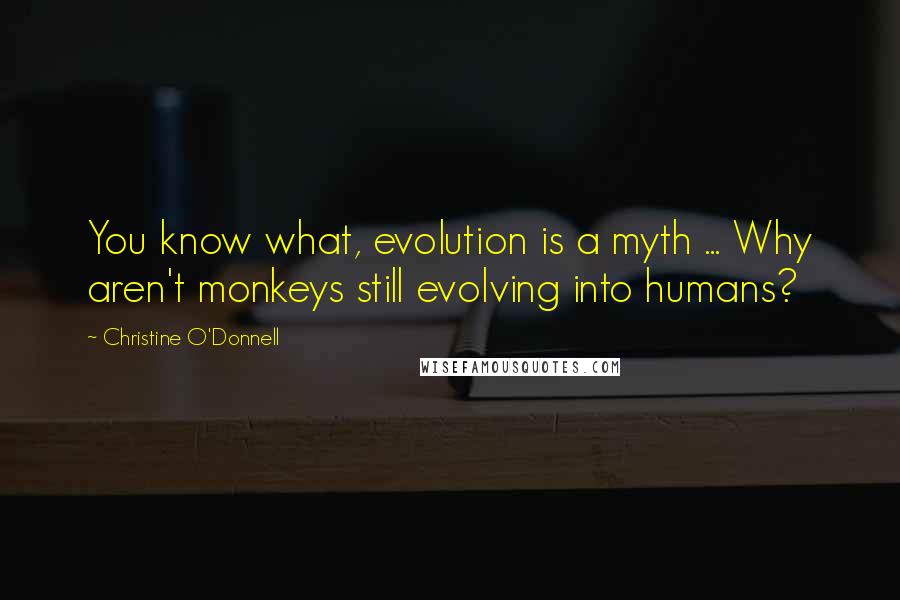 Christine O'Donnell Quotes: You know what, evolution is a myth ... Why aren't monkeys still evolving into humans?