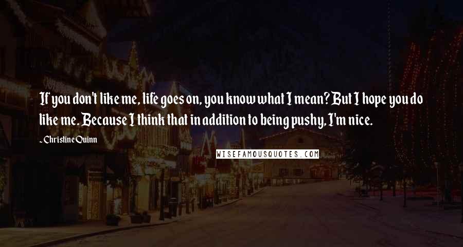 Christine Quinn Quotes: If you don't like me, life goes on, you know what I mean? But I hope you do like me. Because I think that in addition to being pushy, I'm nice.