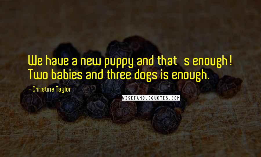 Christine Taylor Quotes: We have a new puppy and that's enough! Two babies and three dogs is enough.