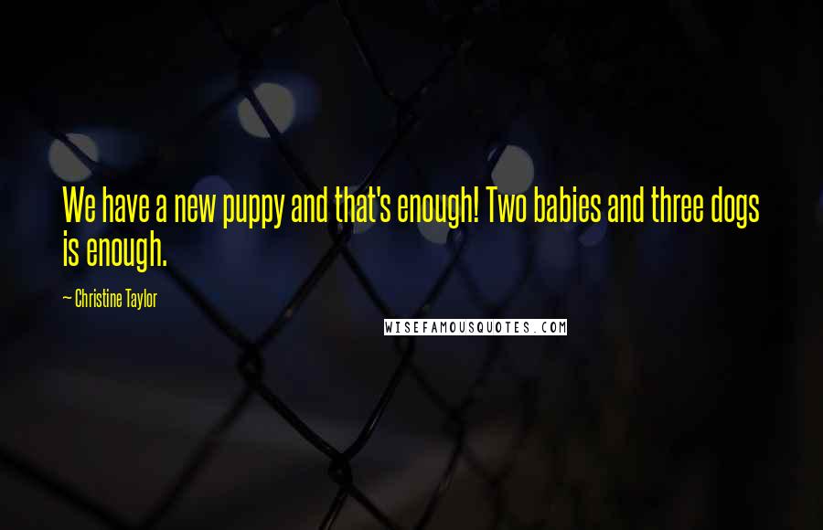 Christine Taylor Quotes: We have a new puppy and that's enough! Two babies and three dogs is enough.