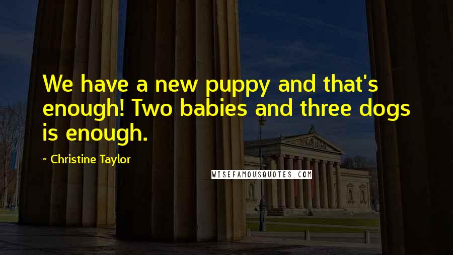 Christine Taylor Quotes: We have a new puppy and that's enough! Two babies and three dogs is enough.