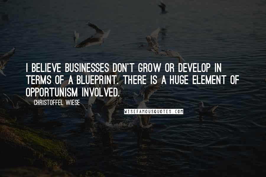 Christoffel Wiese Quotes: I believe businesses don't grow or develop in terms of a blueprint. There is a huge element of opportunism involved.