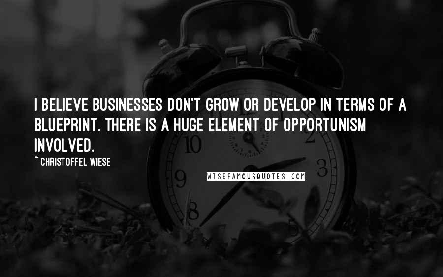 Christoffel Wiese Quotes: I believe businesses don't grow or develop in terms of a blueprint. There is a huge element of opportunism involved.